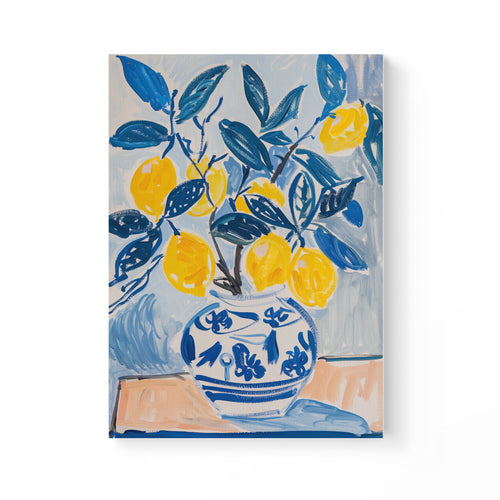Lemon Burst in Blue Vase