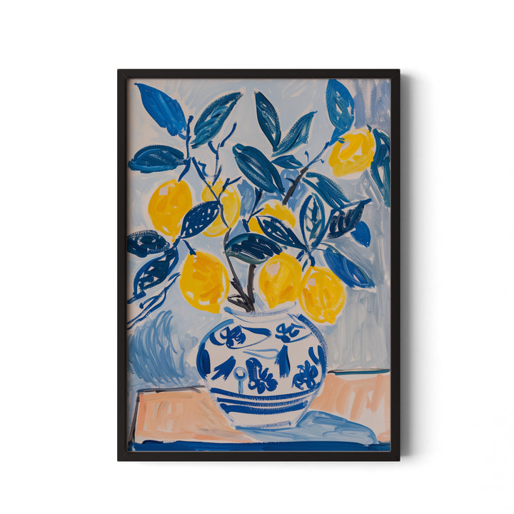 Lemon Burst in Blue Vase