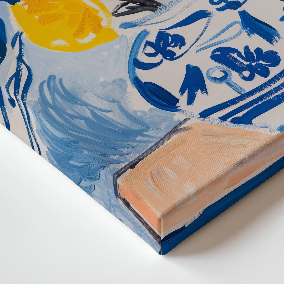 Lemon Burst in Blue Vase