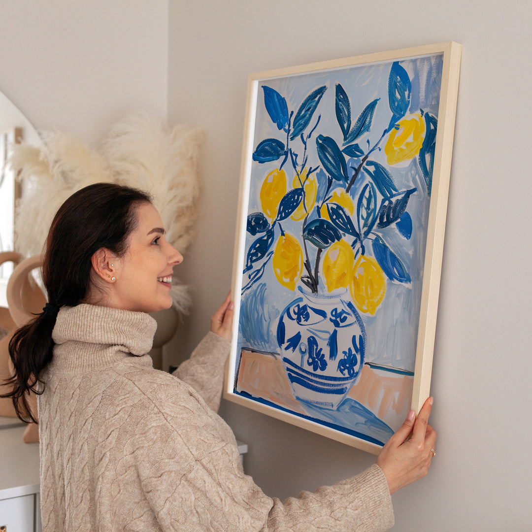 Lemon Burst in Blue Vase