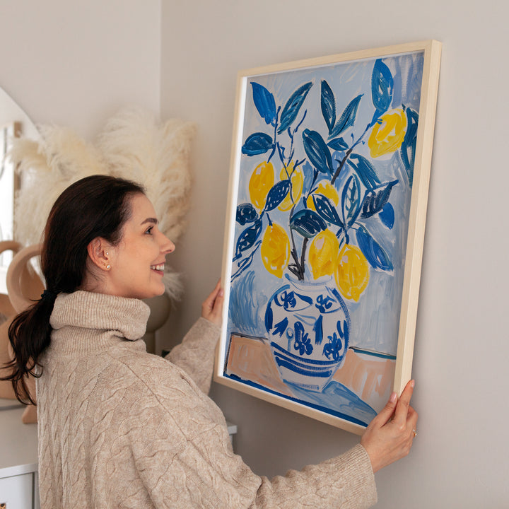 Lemon Burst in Blue Vase