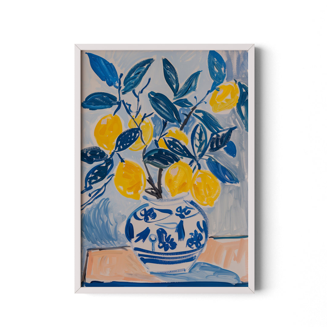 Lemon Burst in Blue Vase