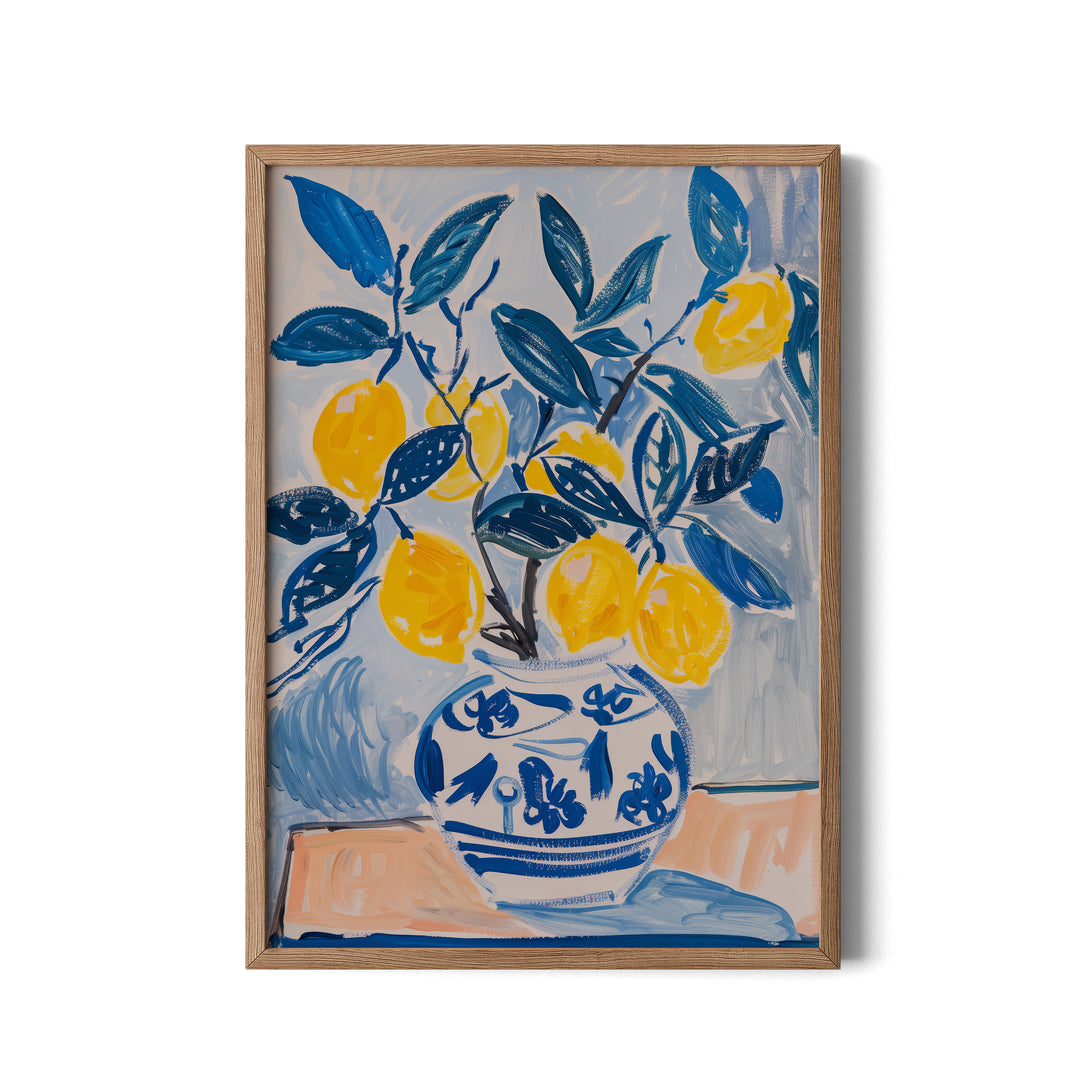Lemon Burst in Blue Vase