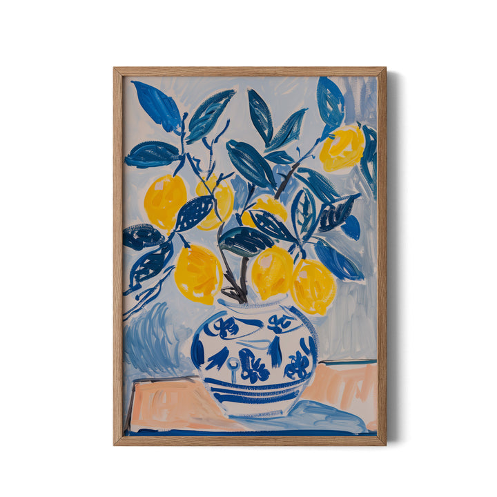 Lemon Burst in Blue Vase